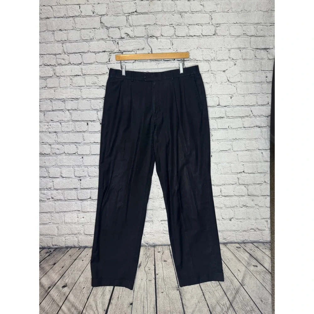 Perry Ellis‎ America Men's Black Pleated Dress Pants Size 36x32 Polyester Rayon